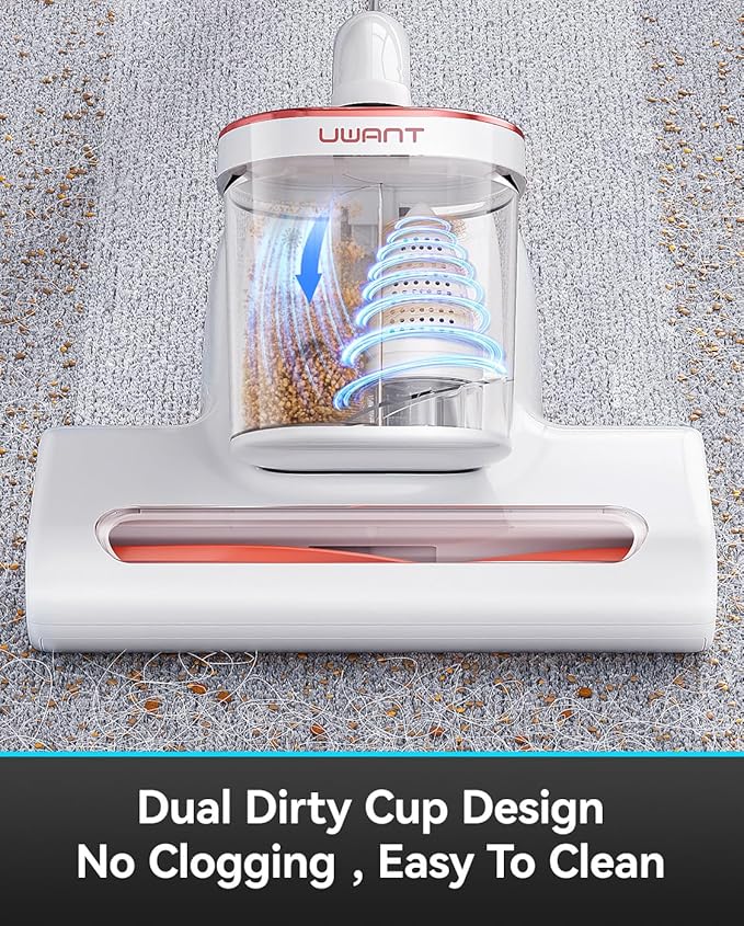 uwant Mattress Vacuum 450W 16Kpa 36000RPM/MIN Bed Vacuum with 149℉ Heating &Ultrasonic, Dual Dust Cup, Smart Display Screen Mattress Vacuums for Skin Health
