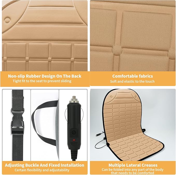 Seat Cover for Cold Weather, Winter Seat Cushion with Adjustanle Buckle for Full Back and Seat (1, Khaki)