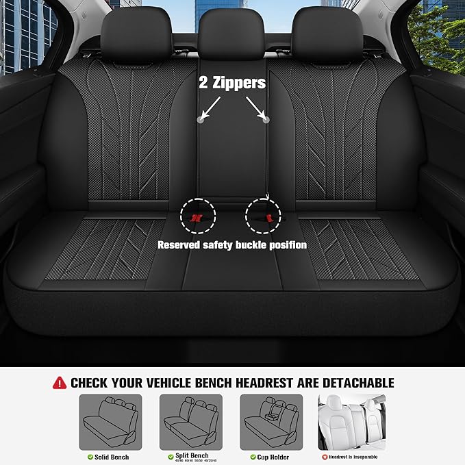 CAROMOP Luxury Faux Leather&Fabric Car Seat Covers Full Set with Breathable 3D Foam Back Support,Universal Comfortable Seat Covers for Cars,Trucks,SUVs, Front Armrests Compatible(5-Seat Black)