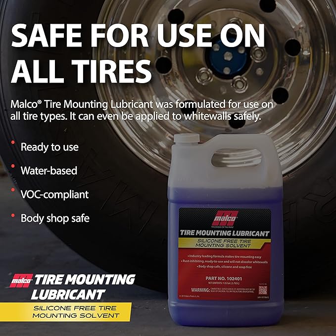 Malco Tire Mounting & Demounting Lubricant with Applicator - Automotive, Truck, Farm & Heavy-Duty Construction Tires/Improved Bead Seal/Rust Protection/Silicone & Soap Free / 1 Gal (102401)