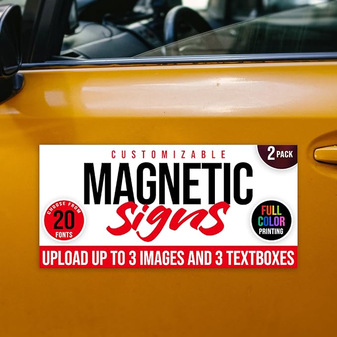 2 Pack, Personalized Magnetic Signs for Vehicles, Custom Car Magnets for Businesses, Customized Full Color Magnetic Truck Signs, 12x24 Car Magnet Signs (Design A)