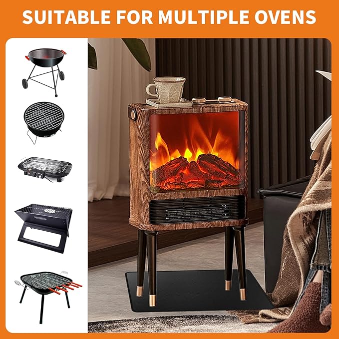 Heat Resistant Grill Mat, 24 x 31 inches Double-sided fireproof and waterproof BBQ protection mat Multi-Purpose for Grills Pizza Ovens Smokers Black