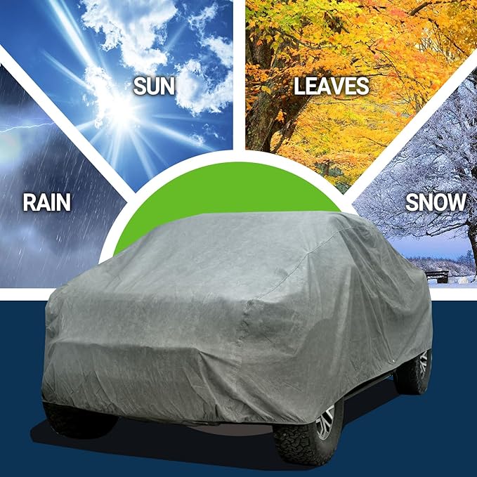 All Weather Waterproof Truck Car Cover, 7-Layer Non-Woven Cotton Car Covers for Automobiles Car Snow Cover, Full Exterior Covers, Winter Rain Sun, Grey, Size Truck T1
