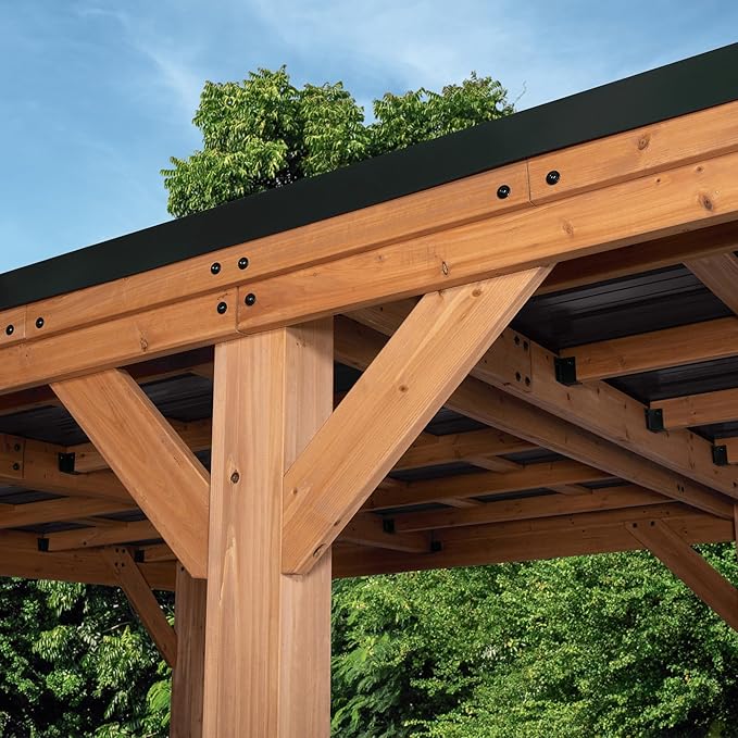 Backyard Discovery Kingsport 20' x 12' Cedar Wood Outdoor Carport Garage with Heavy-Duty Galvanized Steel Slope Roof, Snow Support, Wind Resistance, PowerPort, Shelter to Protect Cars, Boats, Trucks
