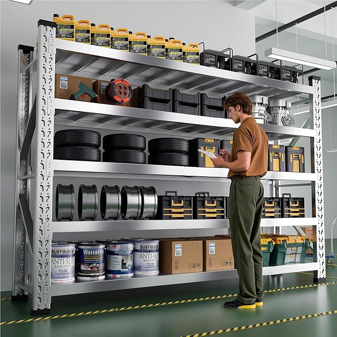 ZZV 78" W x 78" H Garage Shelving Heavy Duty Storage Shelves 5 Tier Stainless Steel Industrial Shelf Adjustable Garage Shelving Unit Utility Rack Shelf for Warehouse Basement Kitchen, 3858 LBS