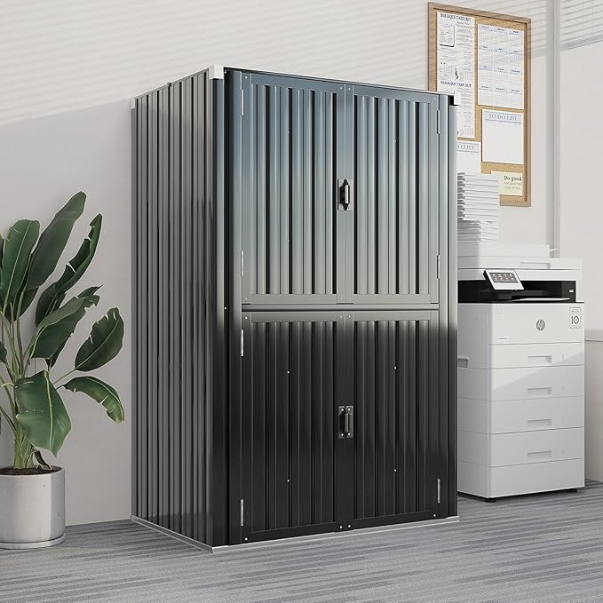 AECOJOY Outdoor Storage Cabinet Waterproof with Shelves, Dark Grey Lockable Vertical Outdoor Cabineyt, Large Storage Shed Tall Weatherproof Outdoor Cabinets Garden Sheds & Outdoor Storage Clearance