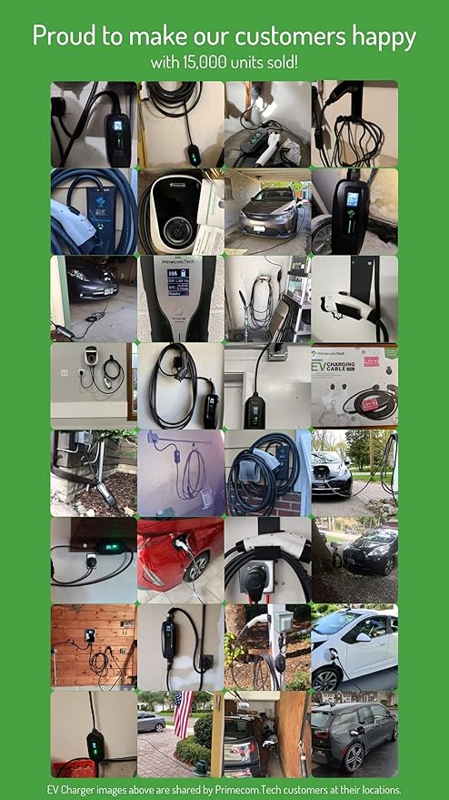 PRIMECOM Level 2 EV Charger 220/240V, 16A, 30ft & 50ft, Portable EVSE Electric Vehicle Charging Cable Compatible with Bolt Volt Leaf BMW i3 Fiat 500e Clarity NIRO Prius (30 Feet, 10-50P)