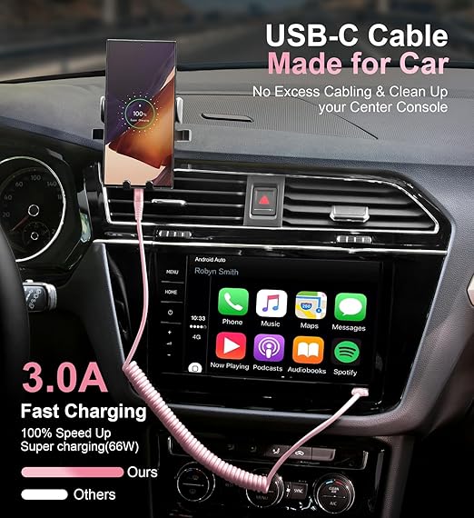 USB A to C Cable Fast Charging 3FT for Car, 2Pack USB Type C Charger Cable for iPhone 16, USB-C Cable Compatible with iPhone 15/Plus/Pro/Pro Max/Samsung Galaxy A10e A20-Pink
