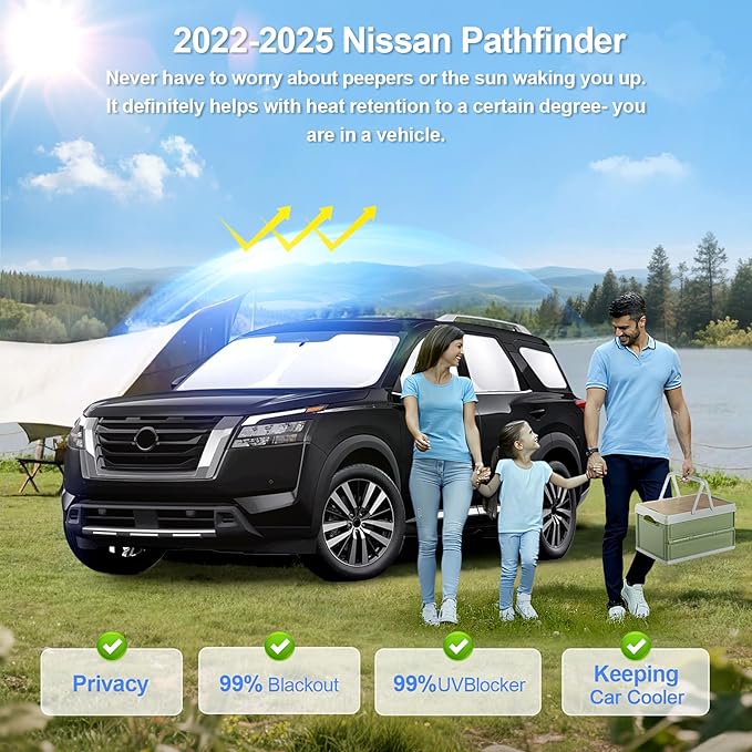 8pcs Car Window Shades for Nissan Pathfinder2022-2025 Accessories,Windshield Side Rear Full Sunshade,Sun Visor UV Blocking, Privacy Protection and Blackout for Camping Outdoor