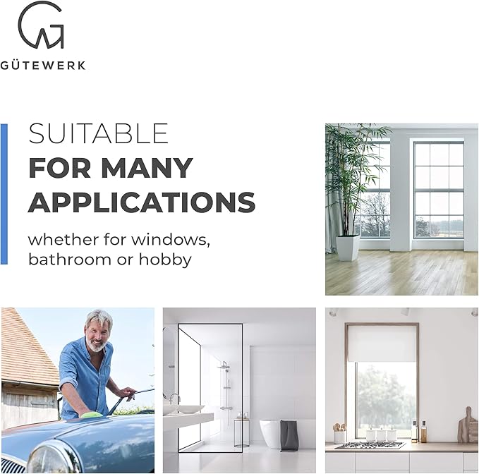 GÜTEWERK Shower Squeegee for Glass Doors, Silicone Window Squeegee, Bathroom and Glass Cleaning - White - 9 Inch