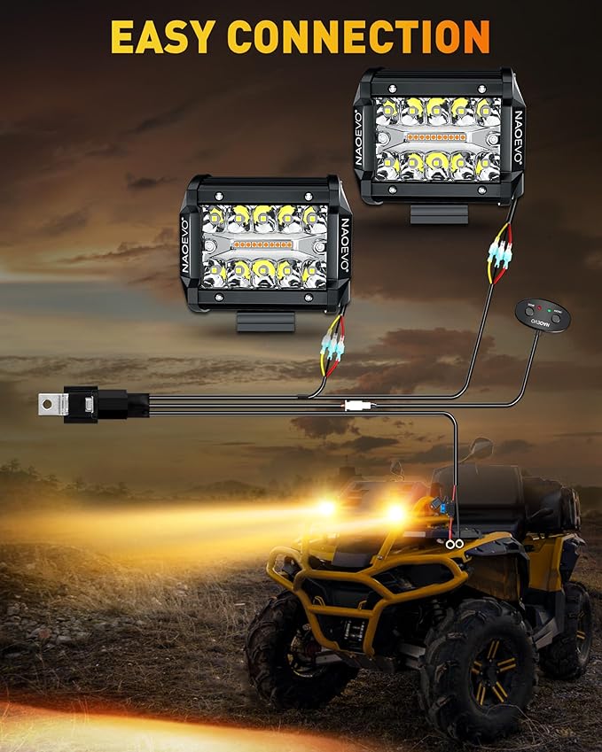 NAOEVO 4 Inch LED Pod Lights, White Amber LED Fog/Driving/Offroad Lights Strobe/Memory Mode and 2 Leads Wiring Harness, Cube Pods for Truck Boat ATV UTV, 2 Pcs (6 Modes)