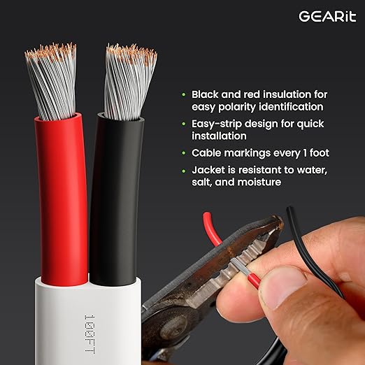 GEARit 8 Gauge Marine Wire, 8/2 AWG (200ft) Marine Grade Tinned Copper Oxygen Free, Duplex 2-Conductor Insulated Red & Black Electrical Cable for Boat, Automotive, RV, Camper, Trailer