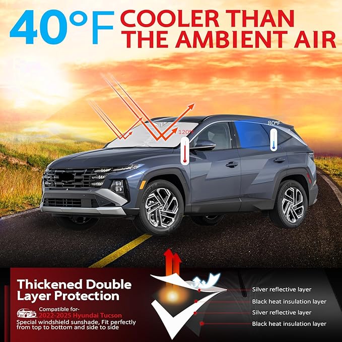 KAYZT Windshield Sun Shade for 2022-2026 Hyun-dai Tucson Foldable Sunshade Front Window Custom Fit Car Accessories