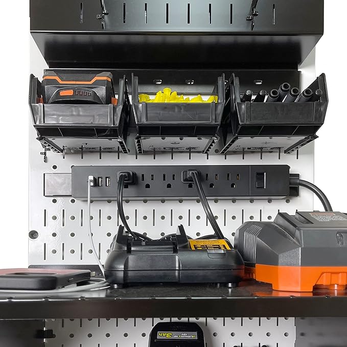 Wall Control Power Tool Storage Organizer Kit Cordless Drill Holder Charging Station Rack 16” x 32” Metal Pegboard Organization System (Yellow Pegboard)
