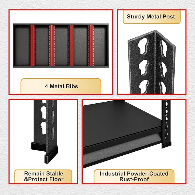 Garage Shelving Heavy Duty 3000LBS Loads, 48" W Adjustable Garage Storage Shelves, 5-Tier Metal Shelving Units and Storage, Industrial Utility Shelf, 48" Wx24 Dx78 H,Black