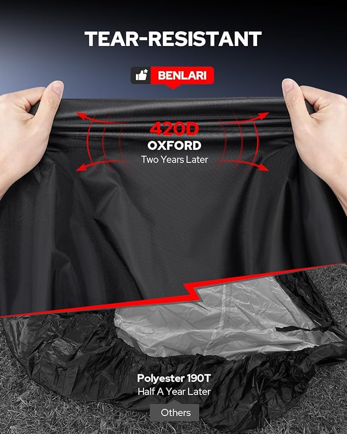 Benlari Heavy Duty UTV Cover - 420D Waterproof Oxford Cloth, PU Coating, 2 Adjustable Windproof Buckles, 4 Wheel Tie-downs and Reflective Strips for Outdoor All-weather Protection (136" x 75" x 69")