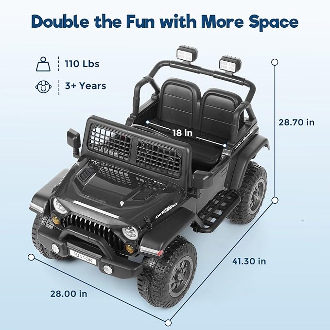 2 Seater Ride on Car, 12V 7AH Electric Car with Parent Remote Control, Spring Suspension, LED Headlight & Music Player, 3 Speeds Kids Cars to Drive (Black)