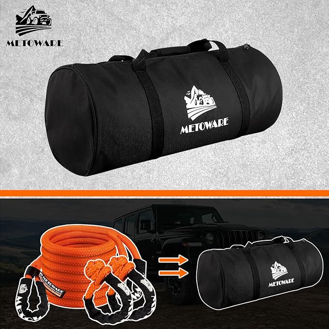 METOWARE Kinetic Recovery Rope (1’’ x 30ft) 35,000 LBS Offroad Tow Kit with 1/2inch x 22 Inch Soft Shackles, Heavy Duty Towing Rope Kit for UTV, ATV, Truck, Car