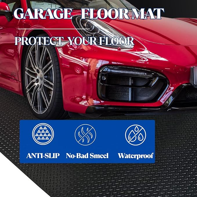 BESEA 4 x 6 FT Garage Floor Mat, Heavy Duty Diamond Plate Rubber Parking Mat – Waterproof, Oil-Resistant, Anti-Slip Flooring Roll for Under Car, Home Garage or Workshop,1/8" Thick
