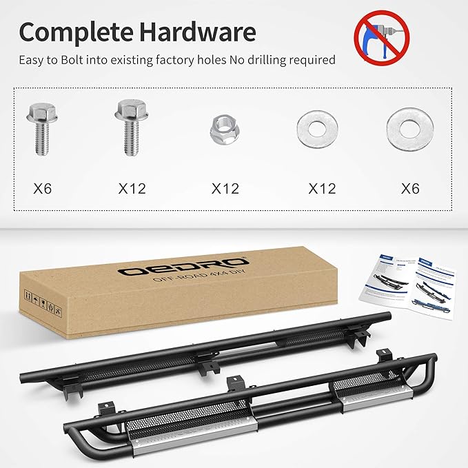 OEDRO 6 inch Running Boards, Drop Side Steps Compatible with 2007-2018 Jeep Wrangler JK Unlimited 4 Door, Steel Nerf Bar with Silver Paintable Step Plates