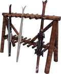 21-Place Freestanding Log Ski Rack Holder, Indoor & Outdoor Snowboard Racks, Standing Storage, Garage Racks for Snow Skis & Poles, Snowboard Rack Garage Storage Organizer-Canyon Brown + 15" Anchor Kit