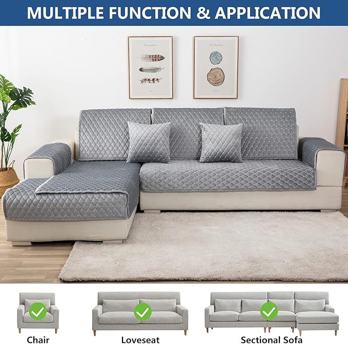 Eismodra Couch Cover,Sectional Couch Covers,Sofa Covers for 3 Cushion Couch,Anti-Slip Sofa Slipcovers for Dogs Cats Kids Loveseat Recliner L Shaped Armrest Backrest,Light Gray 43''x70''(Only 1 Piece)