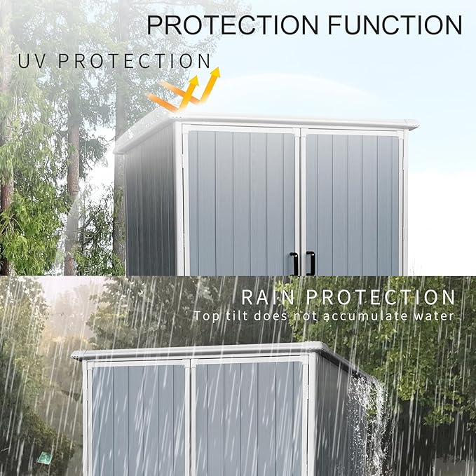 5x3 FT Resin Outdoor Storage Shed with Floor, Resin Cabinet with Lockable Doors, Waterproof Plastic Tool Shed for Patio Furniture, Bikes, Grey