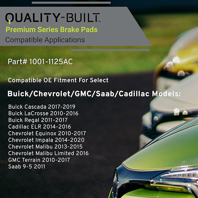 Premium Ceramic Front Brake Pads (1001-1125AC) Compatible with 2010-2020 Buick/Cadillac/Chevrolet/GMC/Saab (9-5/Cascada/ELR/Equinox/Impala/LaCrosse/Malibu/Malibu Limited/Regal/Terrain)