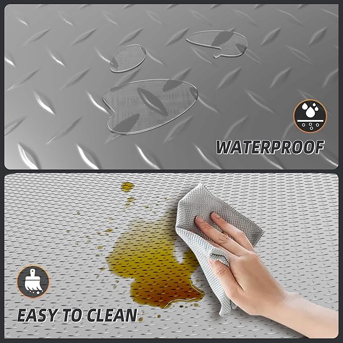 8.2 x 23 FT Garage Floor Mat, 2.8mm Thickened Diamond Plate PVC Garage Flooring Roll for Under Car Parking, Heavy Duty Garage Floor Protector 188.6 SQFT for Garage, Basement, Golf Cart. Gray