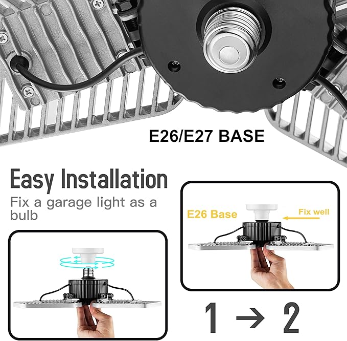 2-Pack Deformable LED Garage Ceiling Lights, 9000 Lumens, 82W CRI 80, Adjustable Shop Lighting (No Motion Activated)