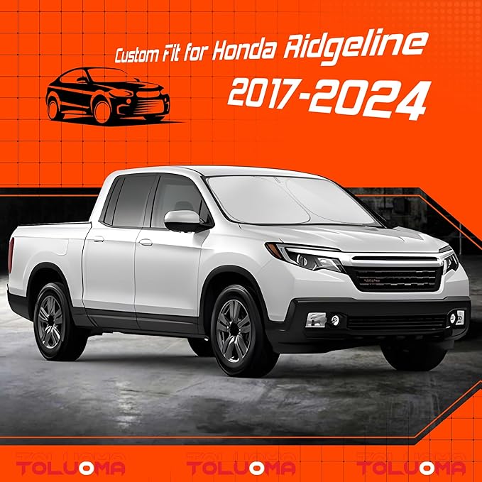 Custom Fit Windshield Sun Shade for Honda Ridgeline 2017-2024 2025 - Full Coverage, 210T Reflective Fabric, Double-Layer Design - Blocks 99% UV Rays, Keeps Car Cool, Easy to Install and Store