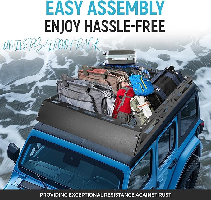ECOTRIC 50" x 39" x 4.75" Roof Rack Cargo Basket W/Cross Bars Fit for Car SUV Pickup Truck Van Universal Top Cargo Carrier Metal Luggage Storage Holder Basket Rack for Travel 150Lbs Steel Black