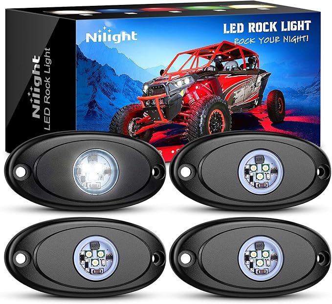 Nilight LED Rock Light 4PCS Underglow Wheel Well Pods Waterproof Exterior Underbody Roof Rack Side Lamps for Car Truck Pickups ATV UTV SUV Motorcycle Boat, White Color