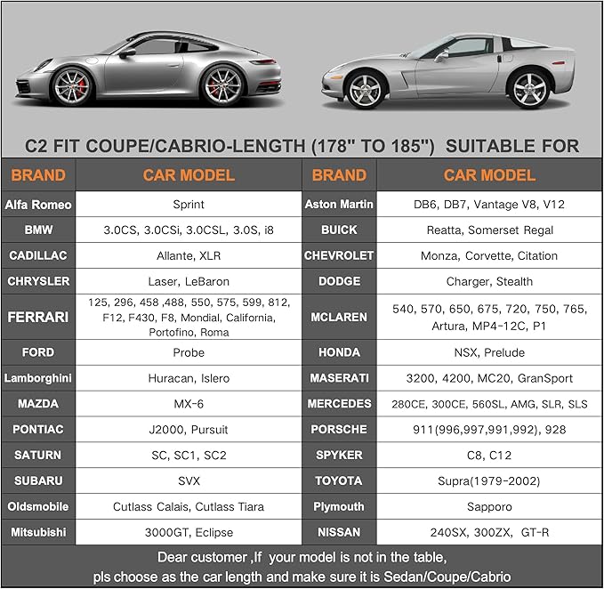 Kayme 6 Layers Car Cover Waterproof All Weather for Automobiles, Outdoor Full Cover Rain Sun UV Protection, Universal Fit for Porsche 911 996 997 991 992, Chevrolet Corvette, Acura NSX (178-185 inch)