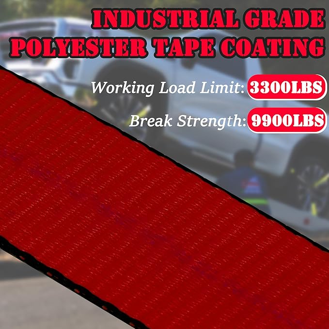 4 Pack Car Tie Down Straps for Trailers - 2" x 96" - 3,300 lbs Safe Working Load -Adjustable Wheel Straps for Hauling Cars.