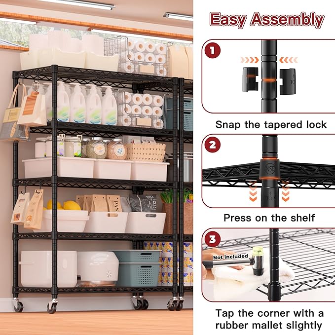 PrimeZone 2 Packs 36" W x 16" D x 79" H Wire Storage Shelves with Wheels, 5 Tier NSF Certified Heavy Duty Adjustable Kitchen Shelving Unit, Pantry Organizer Rack Rolling Metal Shelf for Garage Closet