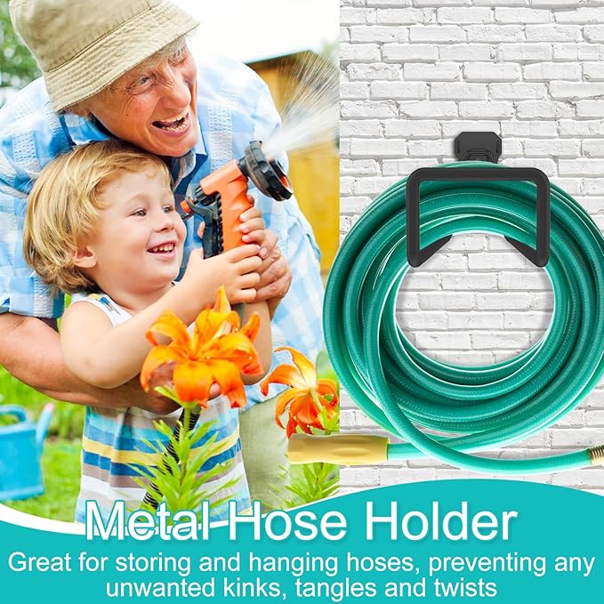 Metal Garden Hose Hook Heavy Duty Water Hose Hook Wall Mounted Garage Hook Sturdy Storage Bracket Stand Organizer 40lbs for Water Extension Cords Black