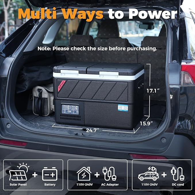Setpower DT35 Electric Cooler Car Refrigerator with APP Control, 37QT(35L) Dual Zone Fridge Freezer, 12 Volt Portable Refrigerator Plug in Cooler for Vehicle,SUV,Truck