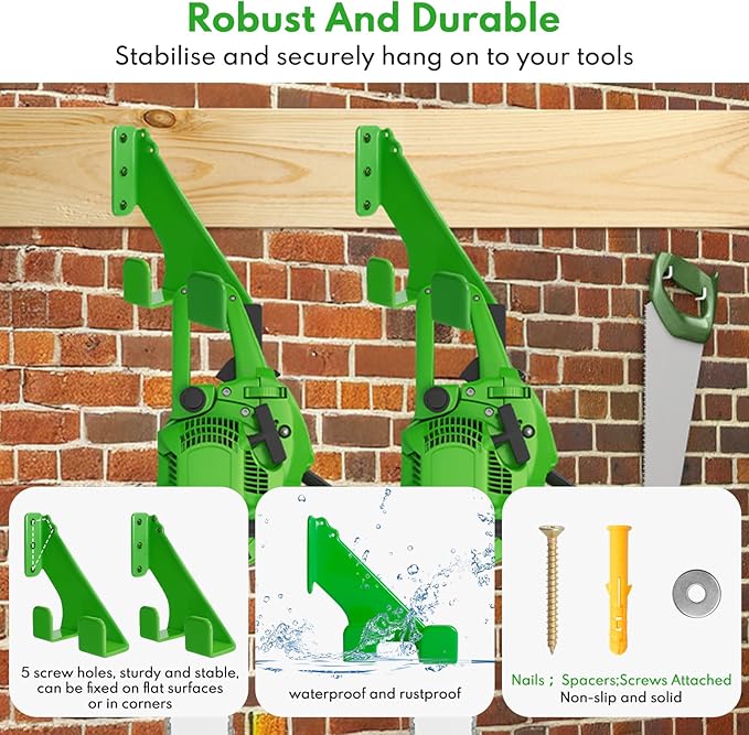 Chainsaw Hanger,1pcs Ideal for Adult Garage Tool Organizer. This Chainsaw Accessory Rust Proof Alloy Steel Construction with Powder Coating, Perfect Wall Mount Solution for Your Chainsaw.(green)