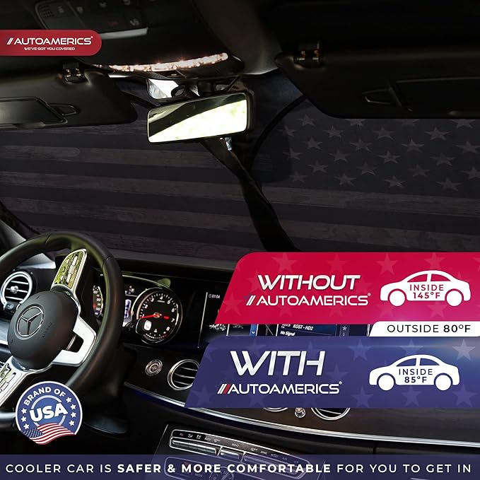 Autoamerics 1-Piece Windshield Sun Shade Brown Camo American Flag USA Design - Foldable Car Front Window Sunshade for Most Sedans SUV Truck - Blocks Max UV Rays and Keeps Your Vehicle Cool - Large