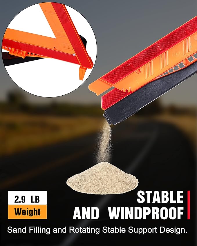 3 Pack Warning Triangle DOT Approved, Foldable Emergency Safety Reflective Triangles for Roadside Vehicles Breakdown with Carrying Case