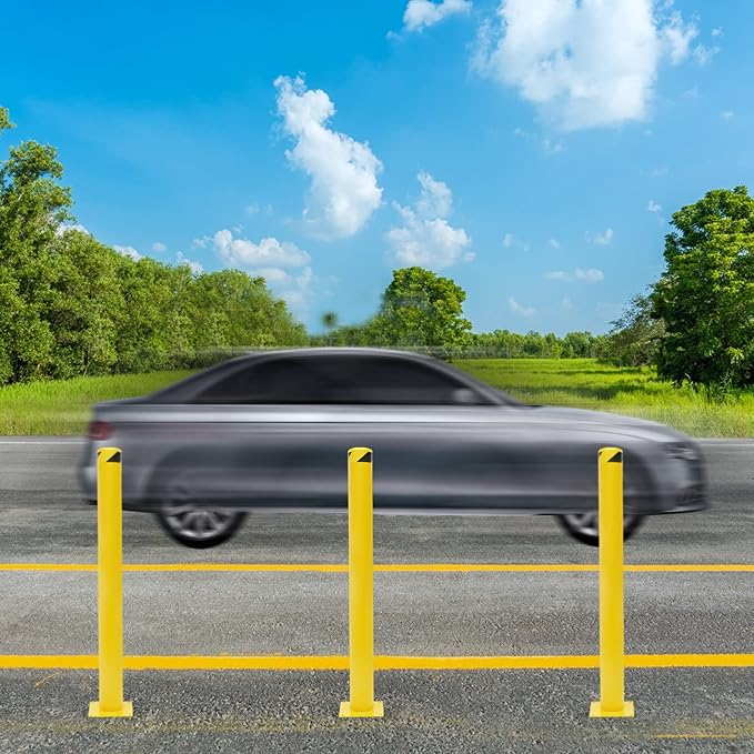 Parking Post Safety Bollard Post 60in Height Parking Barrier Parking Obstacle Piles with Anchor Bolts Industrial Yellow Powder Coated Steel Bollards for Entrances, Parking Lots, Sidewalks(60H*4.5Din)