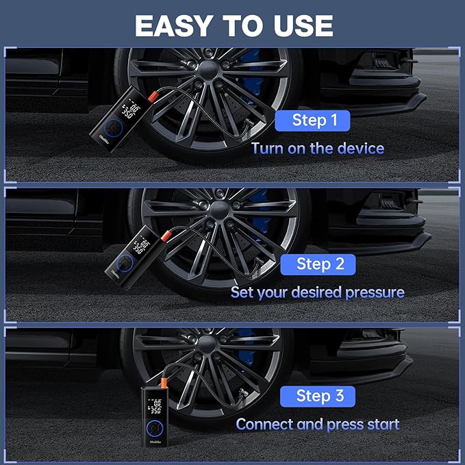 OlarHike Tire Inflator Portable Air Compressor, Long Range Battery-Powered, 160PSI Auto Air Pump for Car Tires, Bike,Bicycle, Motorcycles,Electric Pump with LED Light & Digital Pressure Gauge