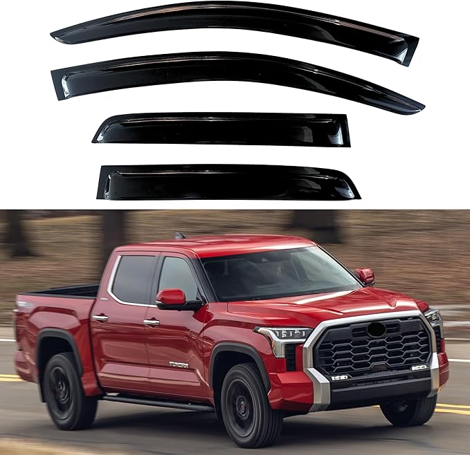 KPY Window Visor Compatible with Toyota Tundra Double Cab 2022-2024, Rain Guard Window Vent Deflectors Tape-On Style, 2022 2023 2024 (Double Cab Only)