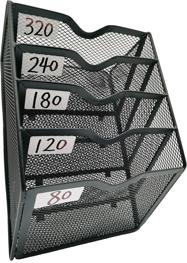 5-Tier Wall Mount All Metal Sandpaper Organizer, Hanging Sandpaper Storage Rack Holder for 5" & 6" Sanding Discs, Woodworking Tool Box Accessories (Black)