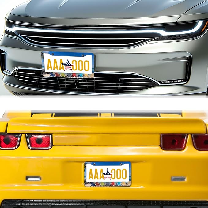 License Plate Frames License Plate Frame Beach Loungers Colorful Chairs in Tropical Summer Palm Tree Aluminum Metal Car Accessory 2 Pack with Screw Covers Set