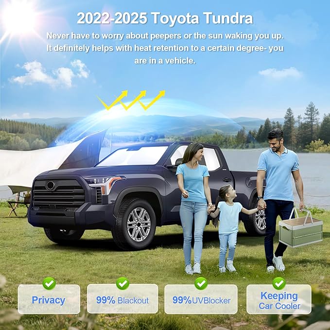 6pcs Car Window Shades for Toyota Tundra 2022-2025 Accessories,Windshield Side Rear Full Sunshade,Sun Visor UV Blocking, Privacy Protection and Blackout for Camping Outdoor