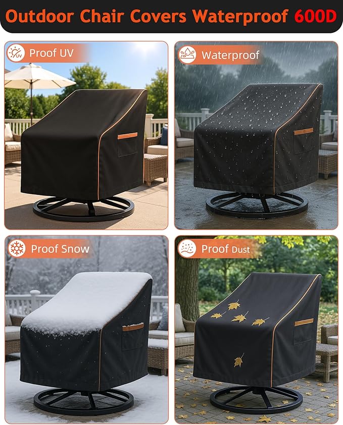 Outdoor Waterproof Patio Chair Covers, Heavy Duty Oxford Coating Weather Resistant Patio Furniture Covers 600D 33W x 35D x 36H inches 2-Pack, Black