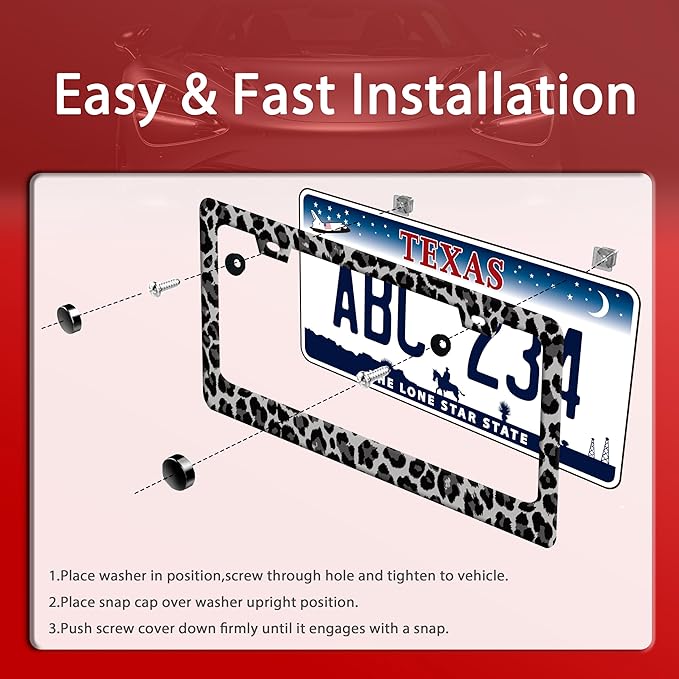 Black Gray Leopard Print License Plate Frame Beautiful Cheetah Print License Plate Holder Funny Stainless Steel Accessories Cars Decor with 2 Holes and Screws Fits Standard Us Ca Vehicles 12.2 X 6 in
