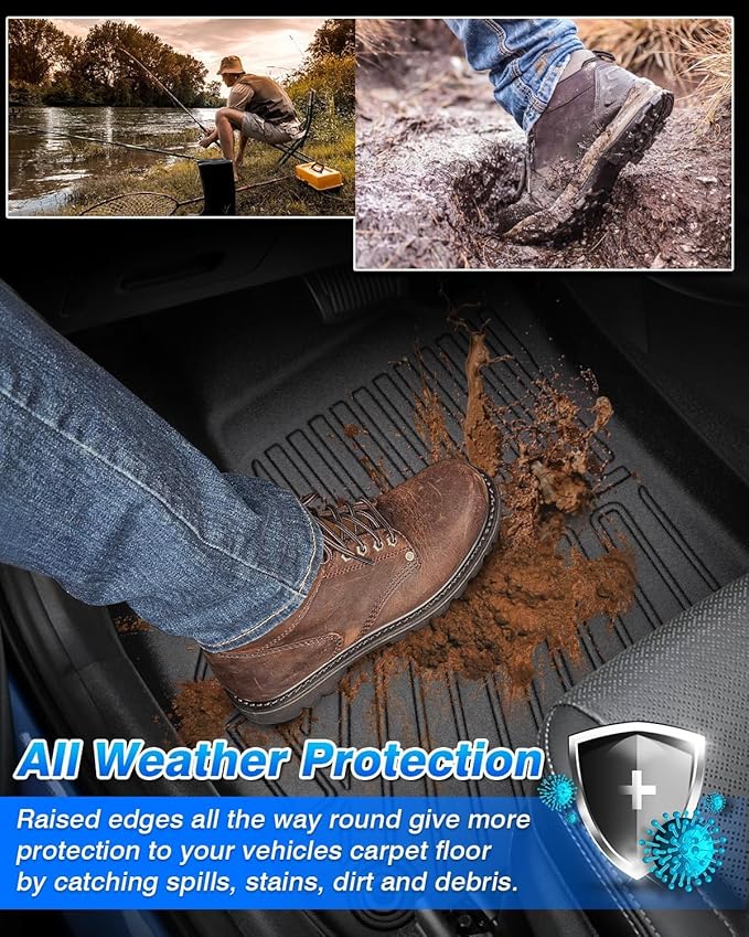 Cartist Floor Mats Fit for 2014-2018 Chevy Silverado & GMC Sierra 1500 Crew Cab;2015-2019 Silverado/Sierra 2500HD/3500 HD Crew Cab, All Weather TPE Custom Fit Silverado Floor Mats 1st & 2nd Row